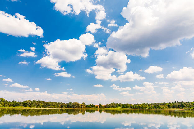 Panorama See mit Spiegelung der Wolken auf dem Wasser 