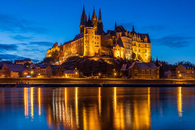 Meißen im Winter mit Elbe und Burg, Dom und Albrechtsburg